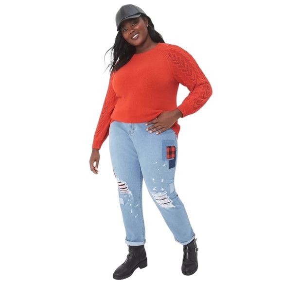 Lane Bryant Denim - LANE BRYANT Distressed Boyfriend Jeans with Plaid Patchwork Size 22 -- FALL!!!!